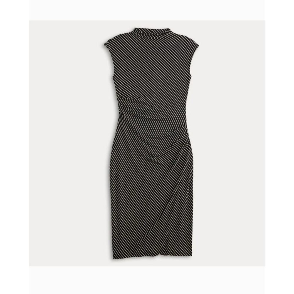 NWT Nine West Black White Diagonal Stripe Midi Dress XL Stretch Ruched Draped